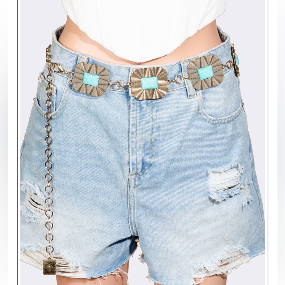 ShopEvelynne Gold Chain Belt with Turquoise Accents